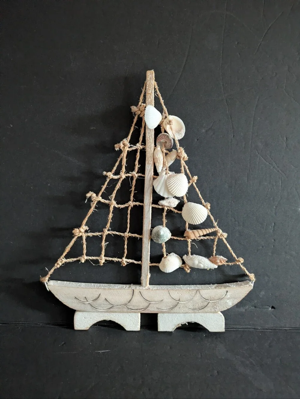 Nautical Natural Driftwood Sailboat and Shells Wall Decor Rustic White Set of 2